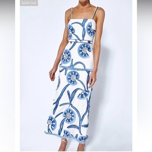 Alexis Bouquet Embroidered Floral Linen Midi Dress